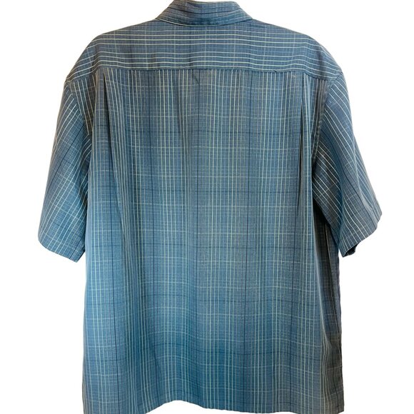 vtg Puritan Mens L Blue Striped Button-Up Shirt 100% Polyester Short Sleeve USA - Picture 2 of 5